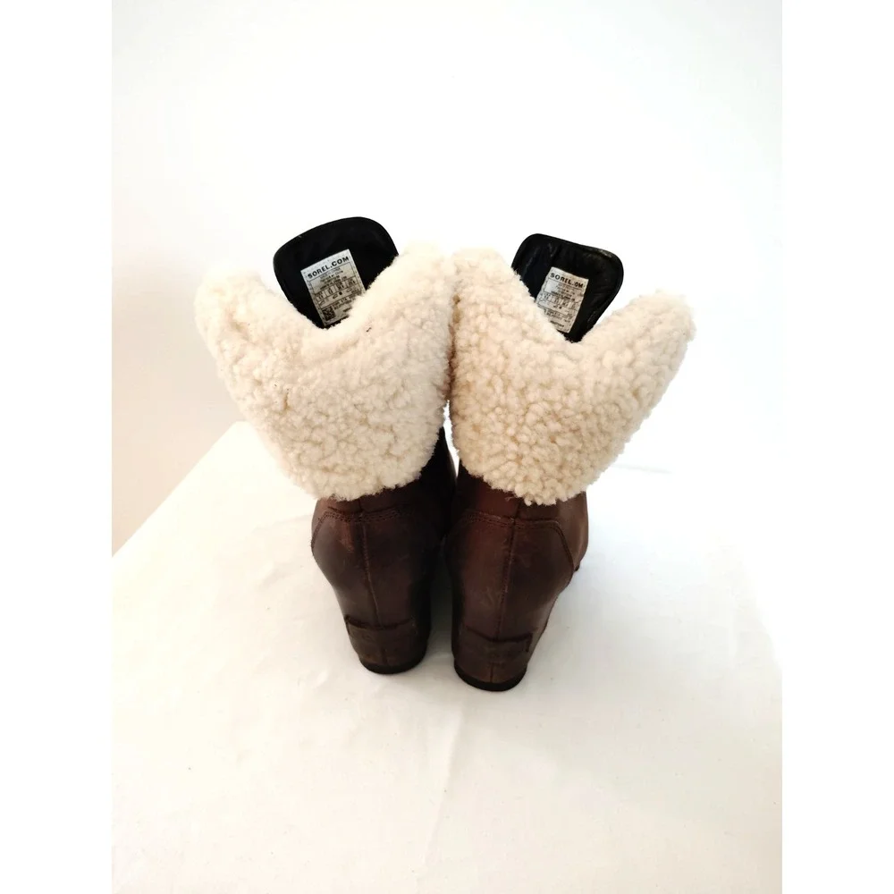 Sorel Women's 5.5 Joan of Arctic Wedge Lexie Brown Leather Fur Lined Waterproof
